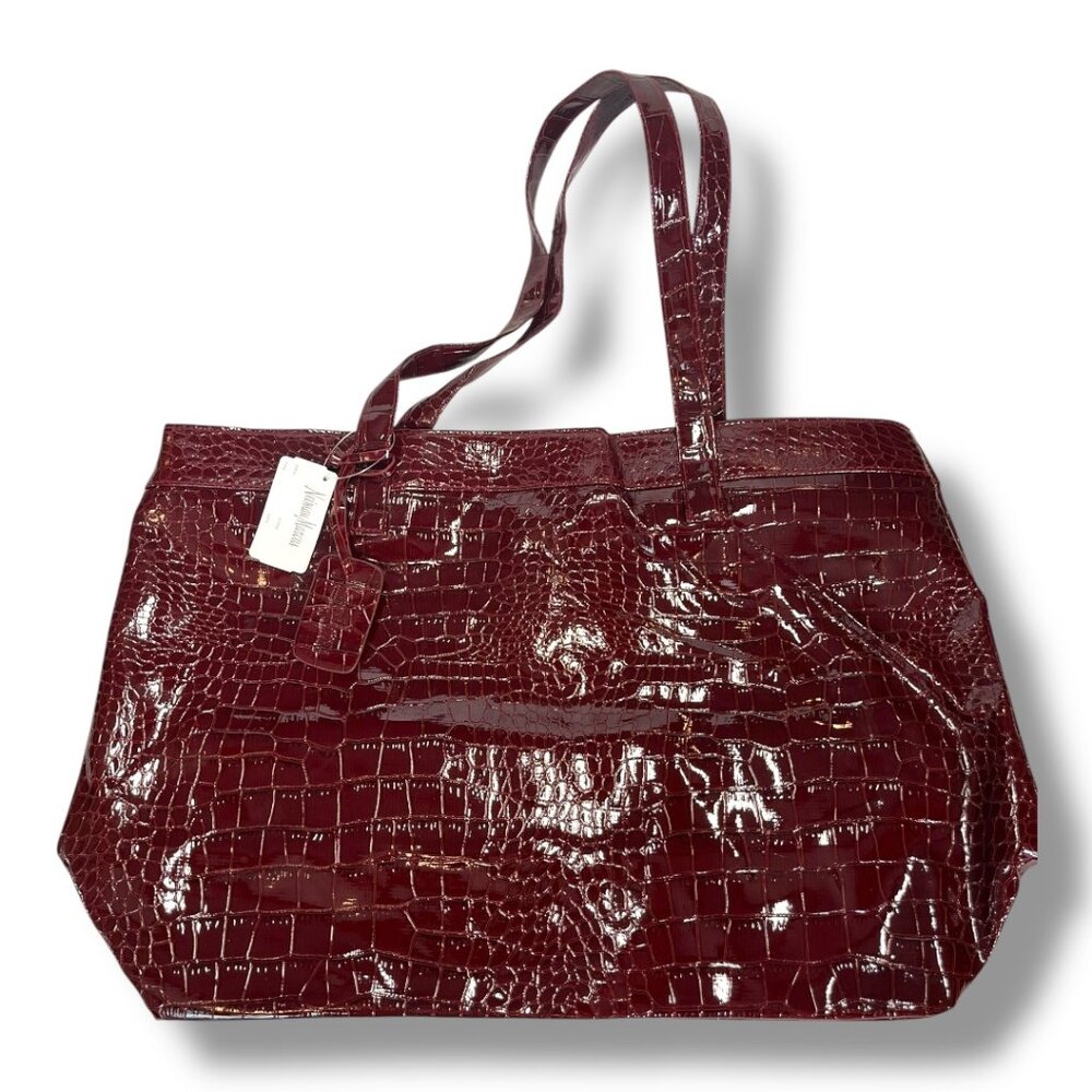 New Neiman Marcus Large Vinyl Crocodile Impression Shopping Tote Bag